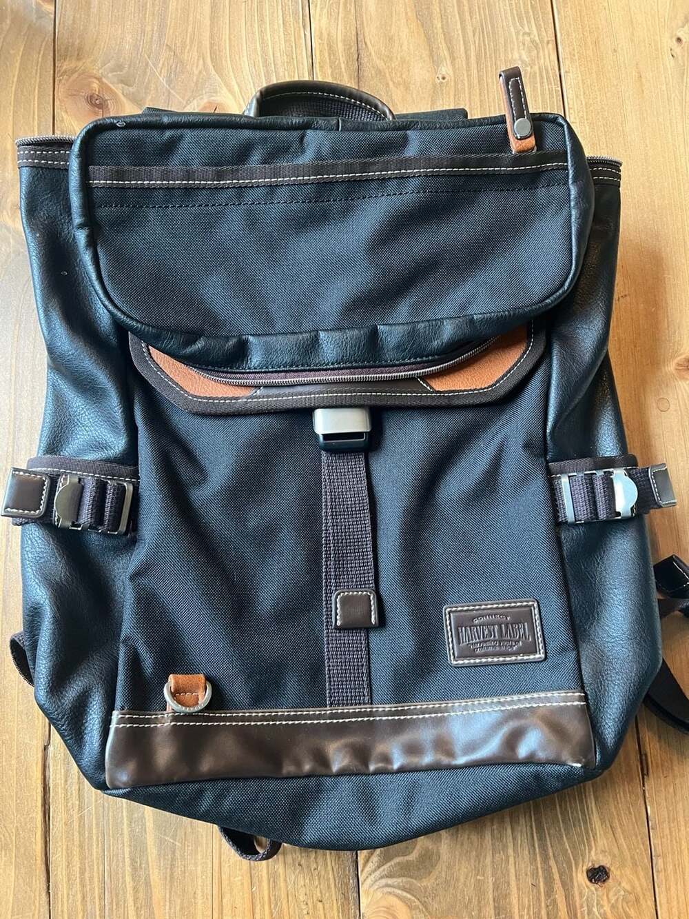 Harvest Label Connect Backpack Black and Brown Leather Trim